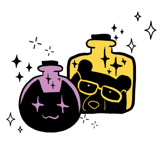 Ilustracao de duas garrafas de pocoes magicas